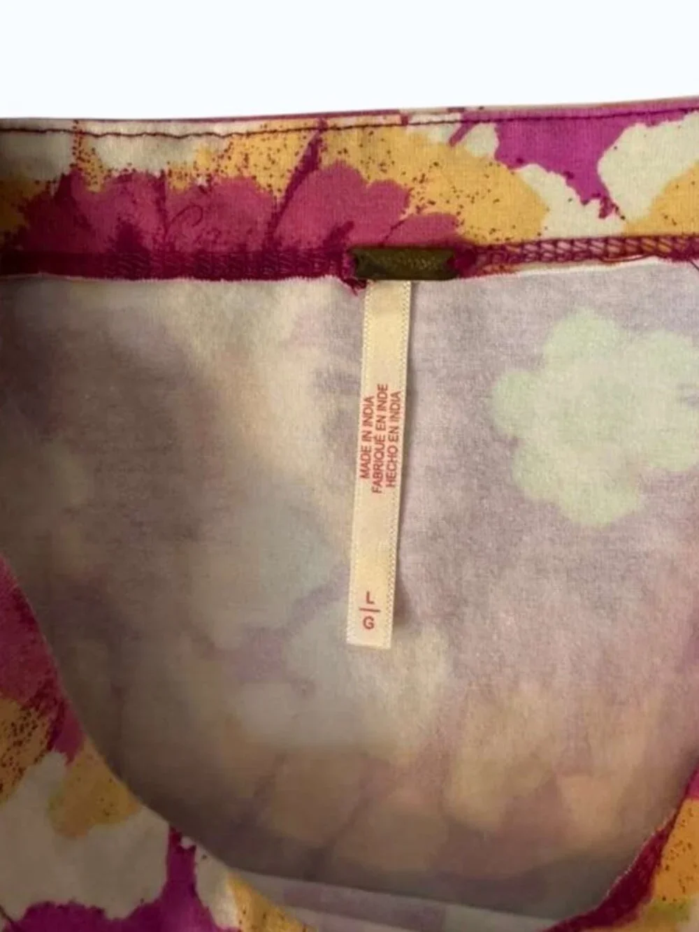 Free People Floral Long Sleeve Top L/G Pink Yellow Cotton Blend Boho EUC.